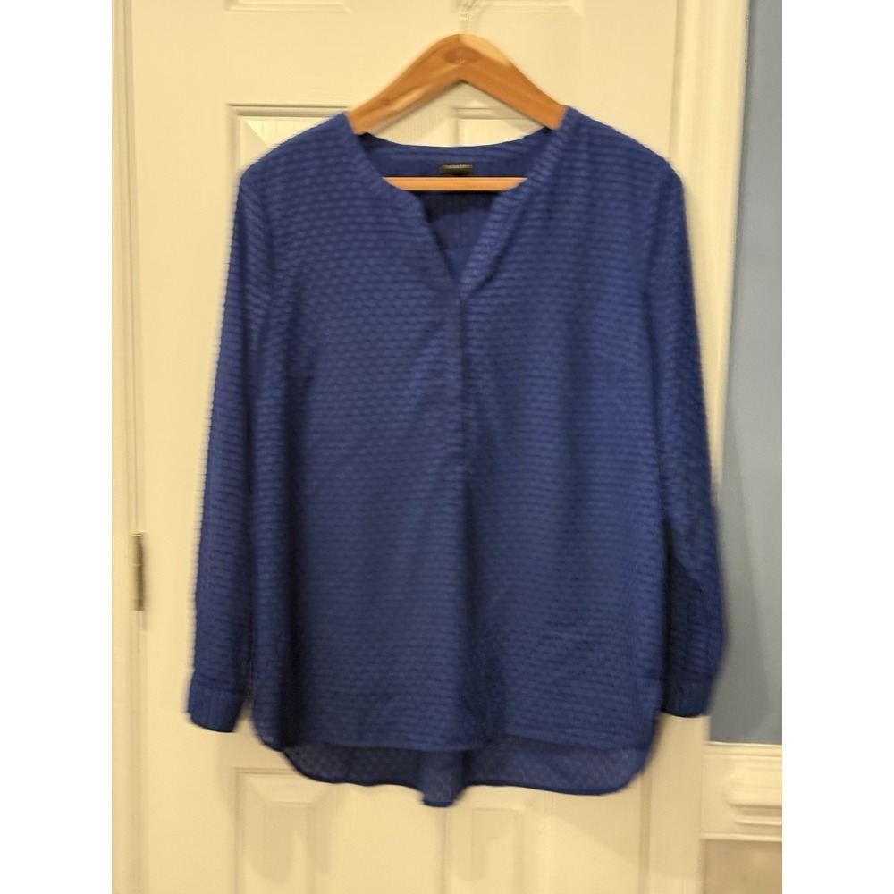 Talbots Women's Royal Blue Geometric Woven V-Neck Long Sl Blouse XL classic